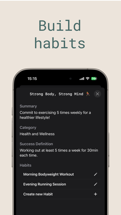 Giorni screenshot showing focus and check-in flows